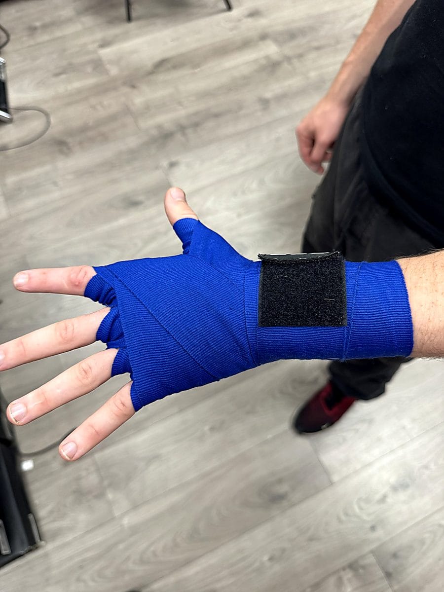 Step 7: Finished boxing hand wrap with velcro closure at the wrist